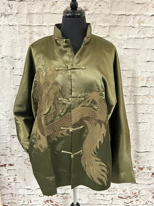 1990s Style Forest Green Chinese Cheongsam Silk Jacket Size