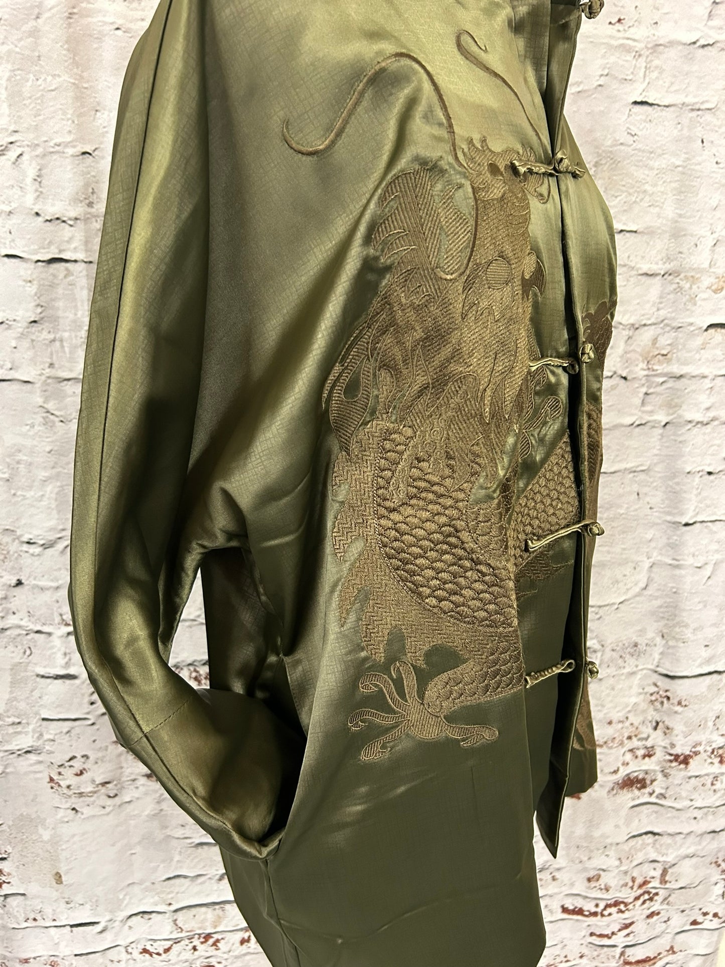 1990s Style Forest Green Chinese Cheongsam Silk Jacket Size