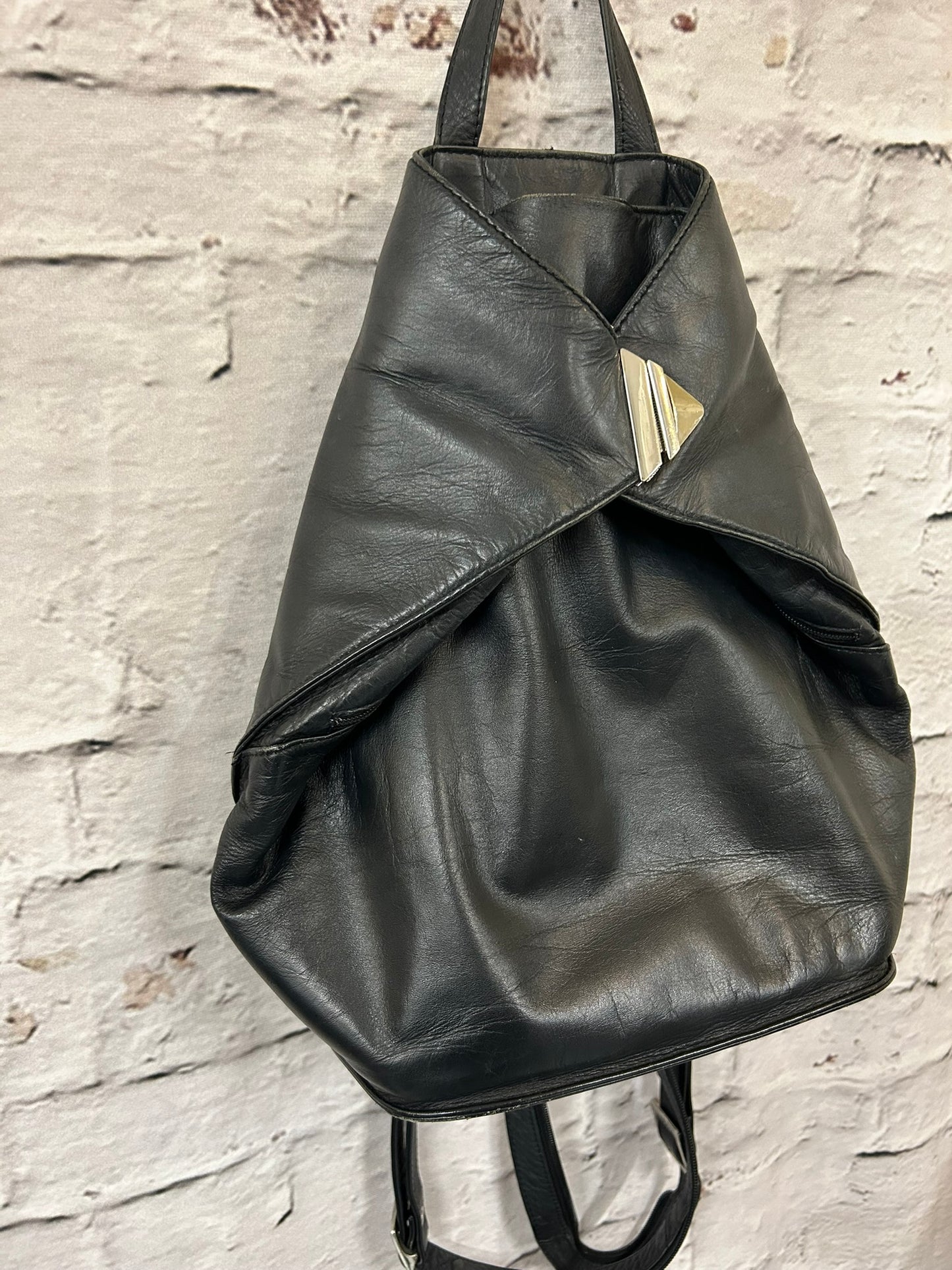1990s Style Black Leather Backpack