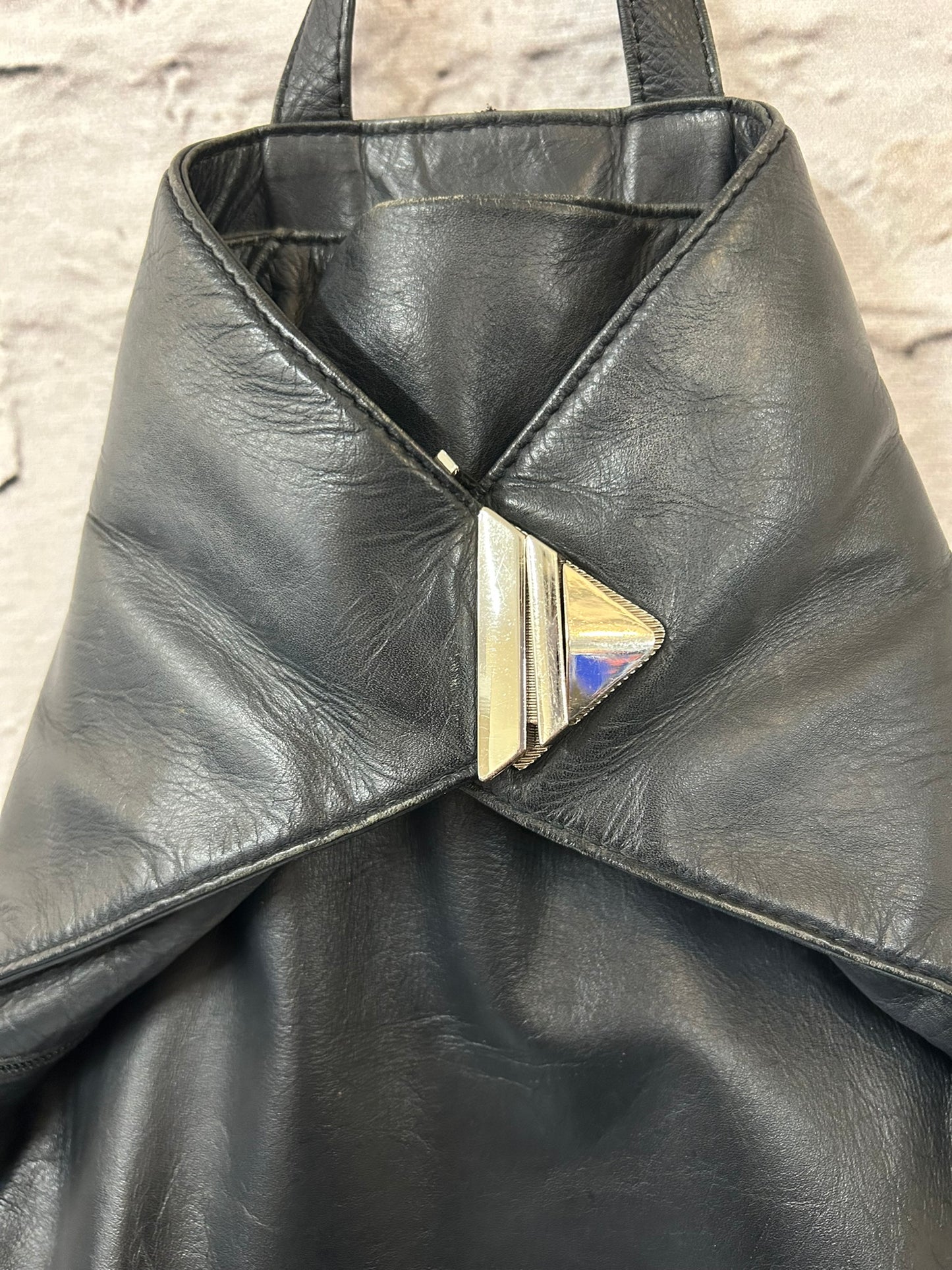 1990s Style Black Leather Backpack