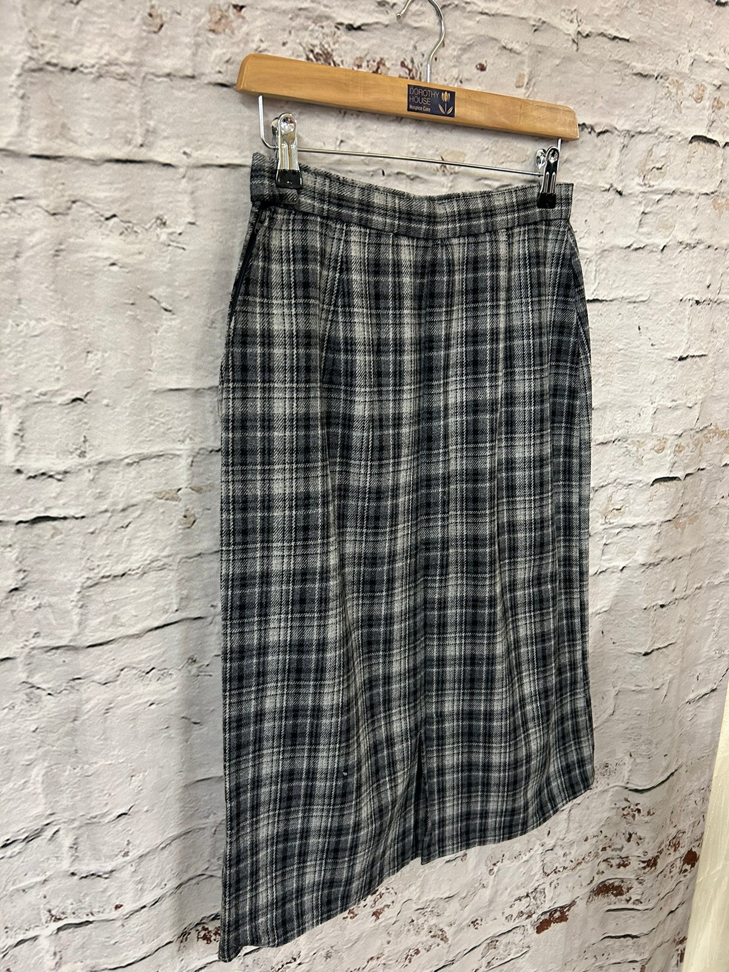1960s Style Grey Check Midi Skirt Size 6