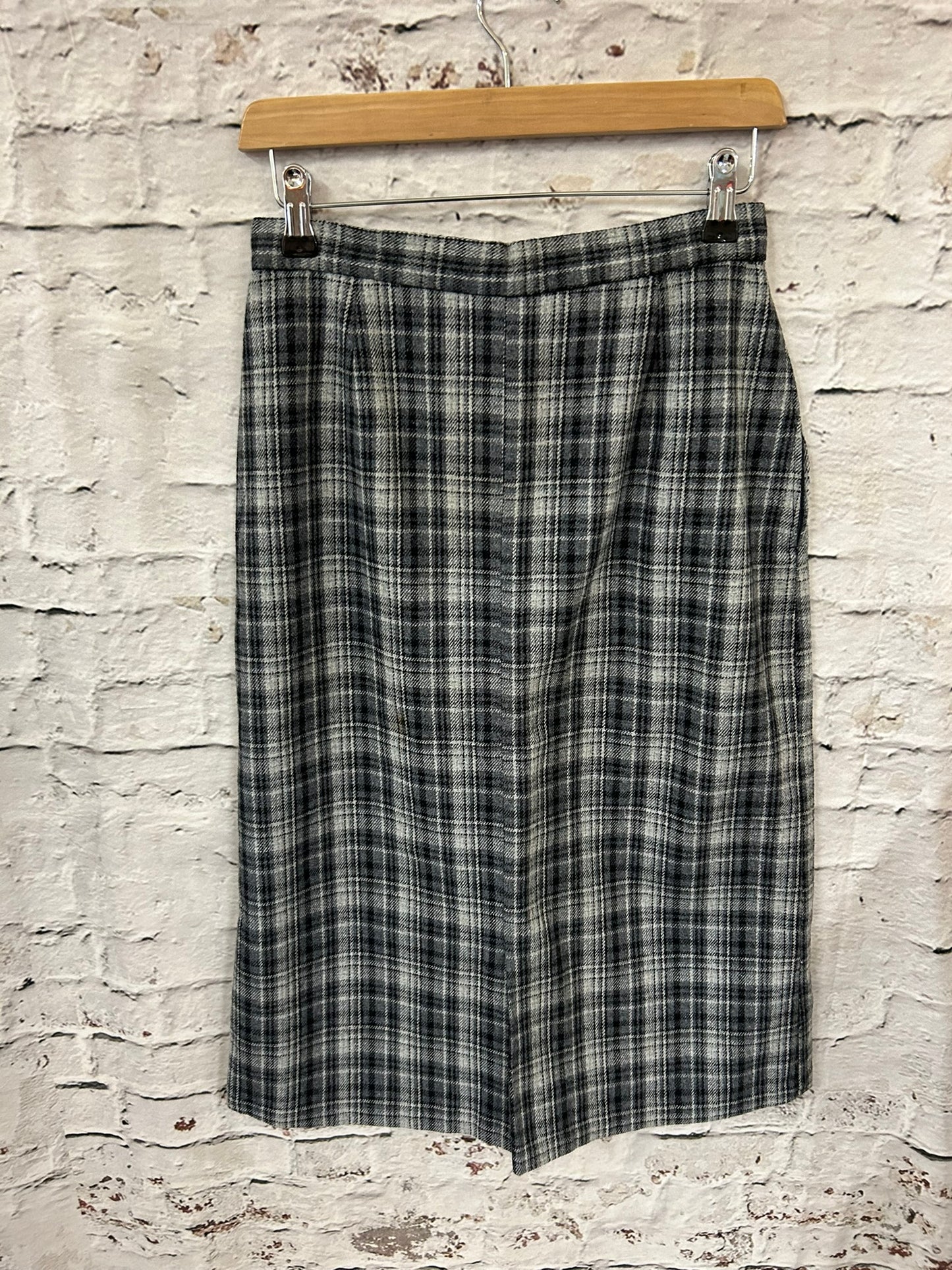 1960s Style Grey Check Midi Skirt Size 6