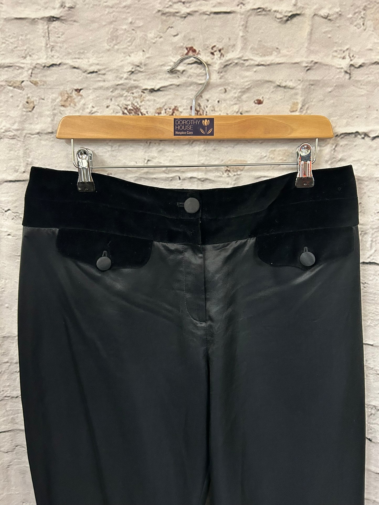 1990s Style Black Velvet Silky Tux Trousers Size 14