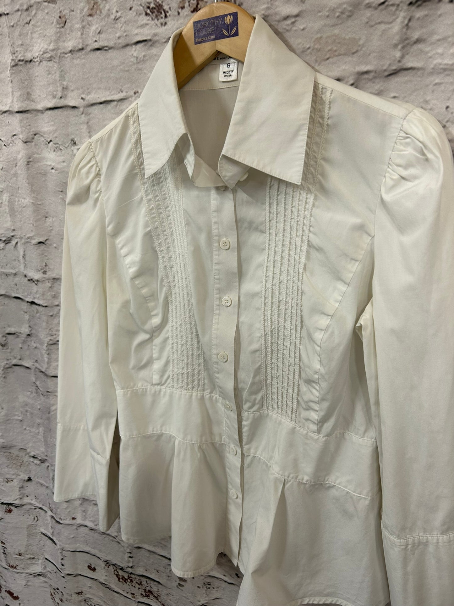 Designer 1990s Style White Shirt Size 10-12