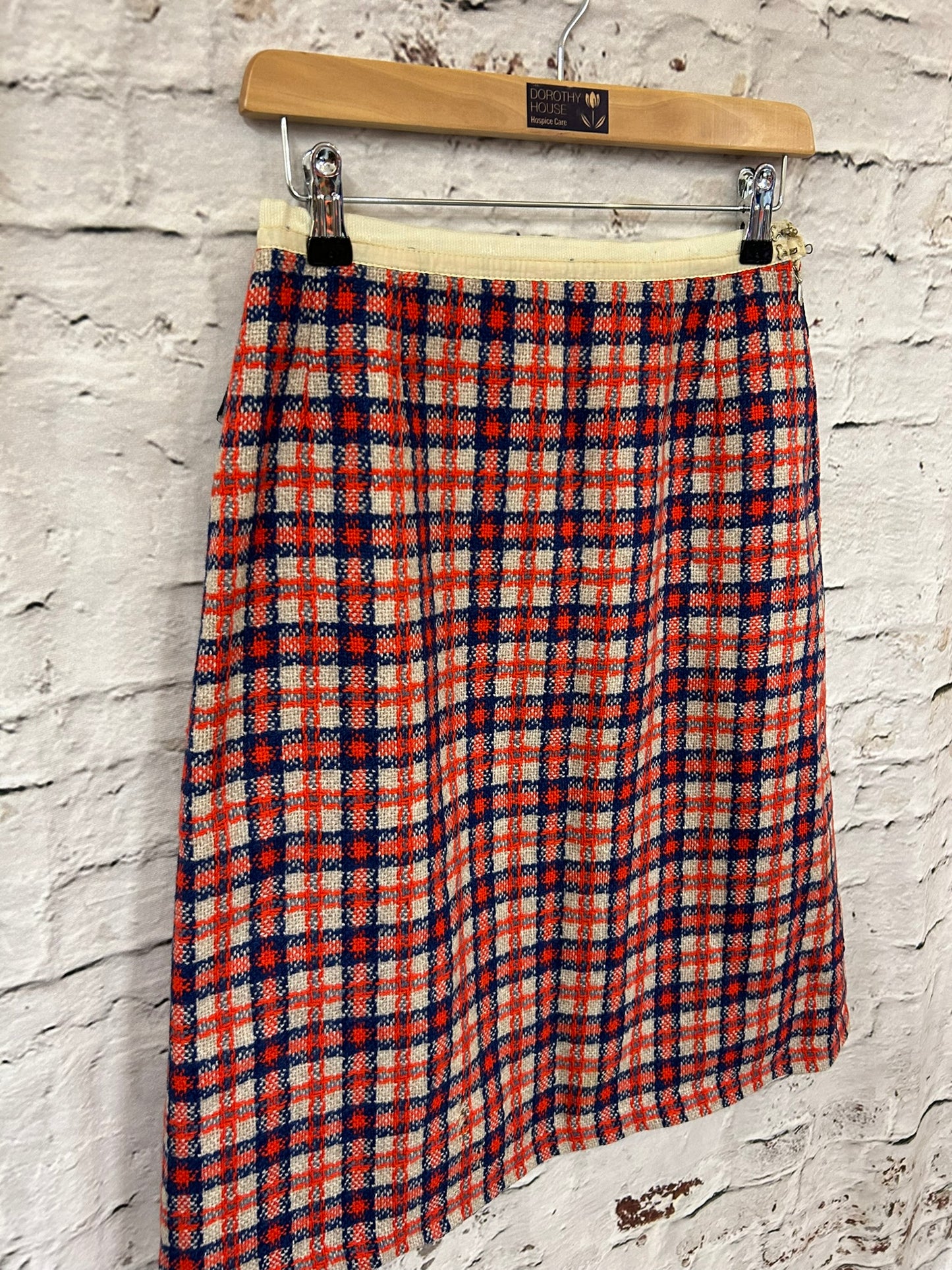 1960s Red & Blue Check Wool Skirt Size