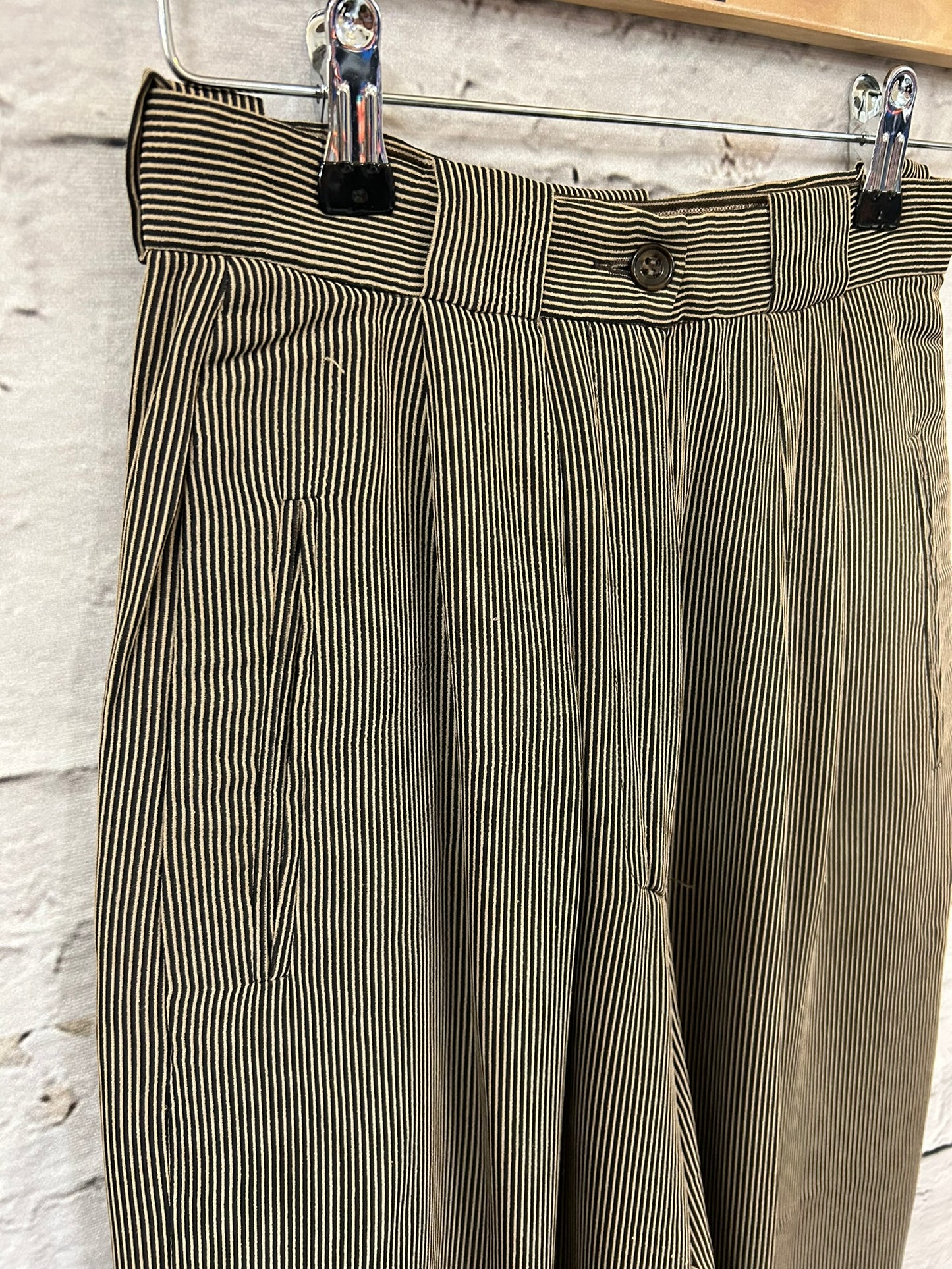 1980s Designer Striped Brown Trousers with Pockets Size 8