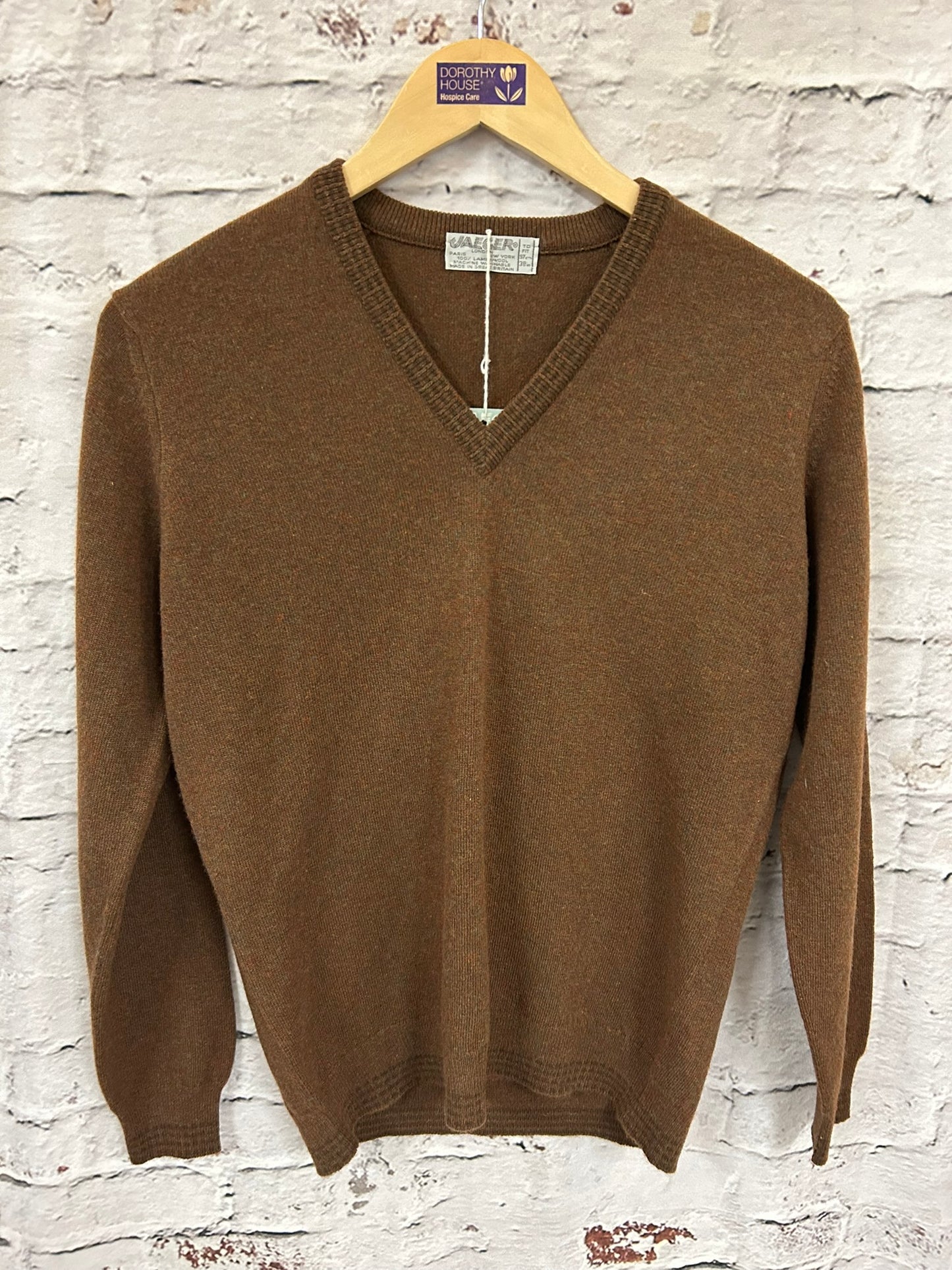 1980s Brown Lambswool V Neck Jumper Size 8-10
