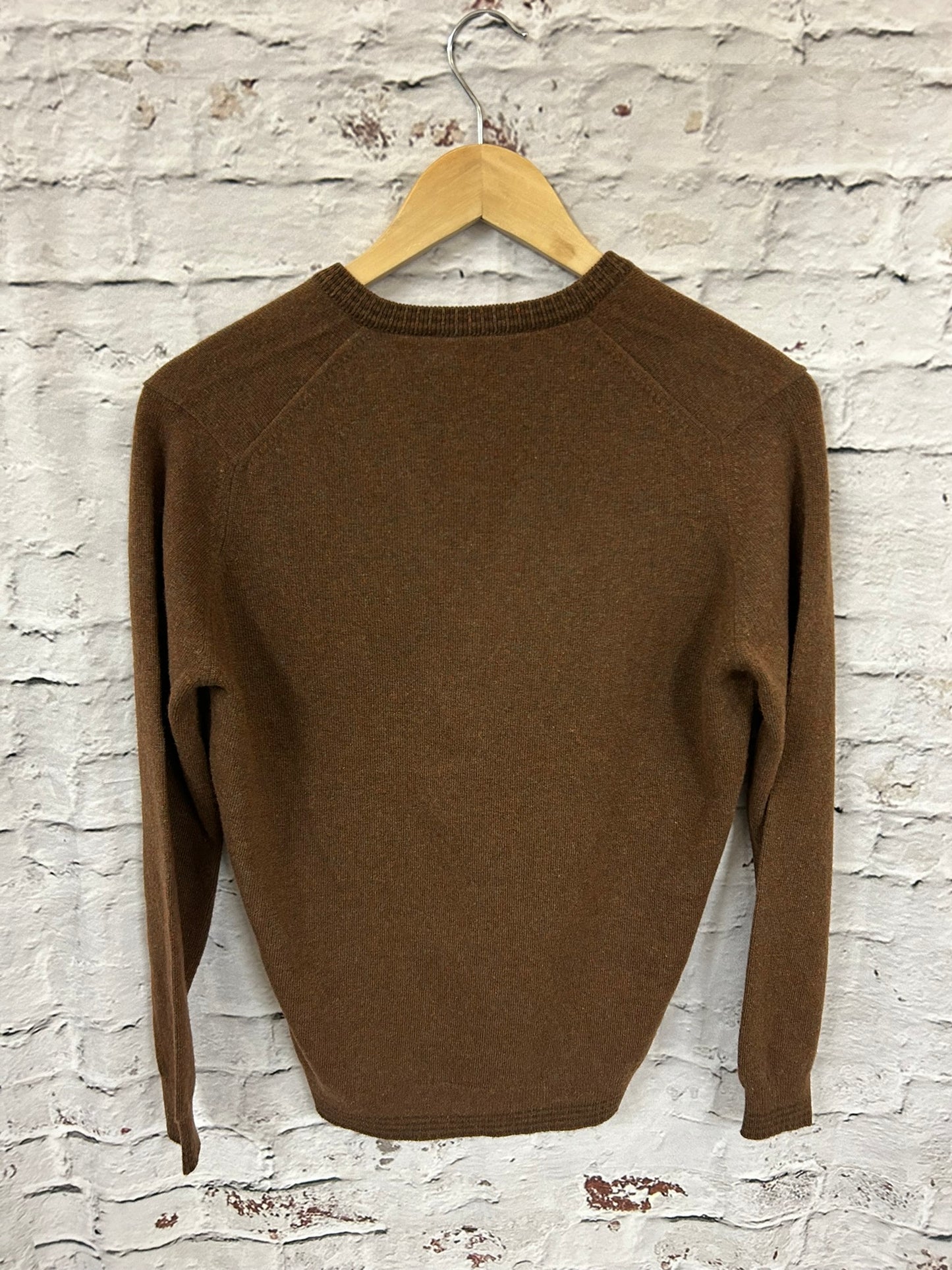 1980s Brown Lambswool V Neck Jumper Size 8-10