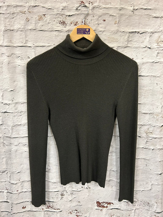 1980s Style Grey Roll Neck Ribbed Jumper Size 10-12