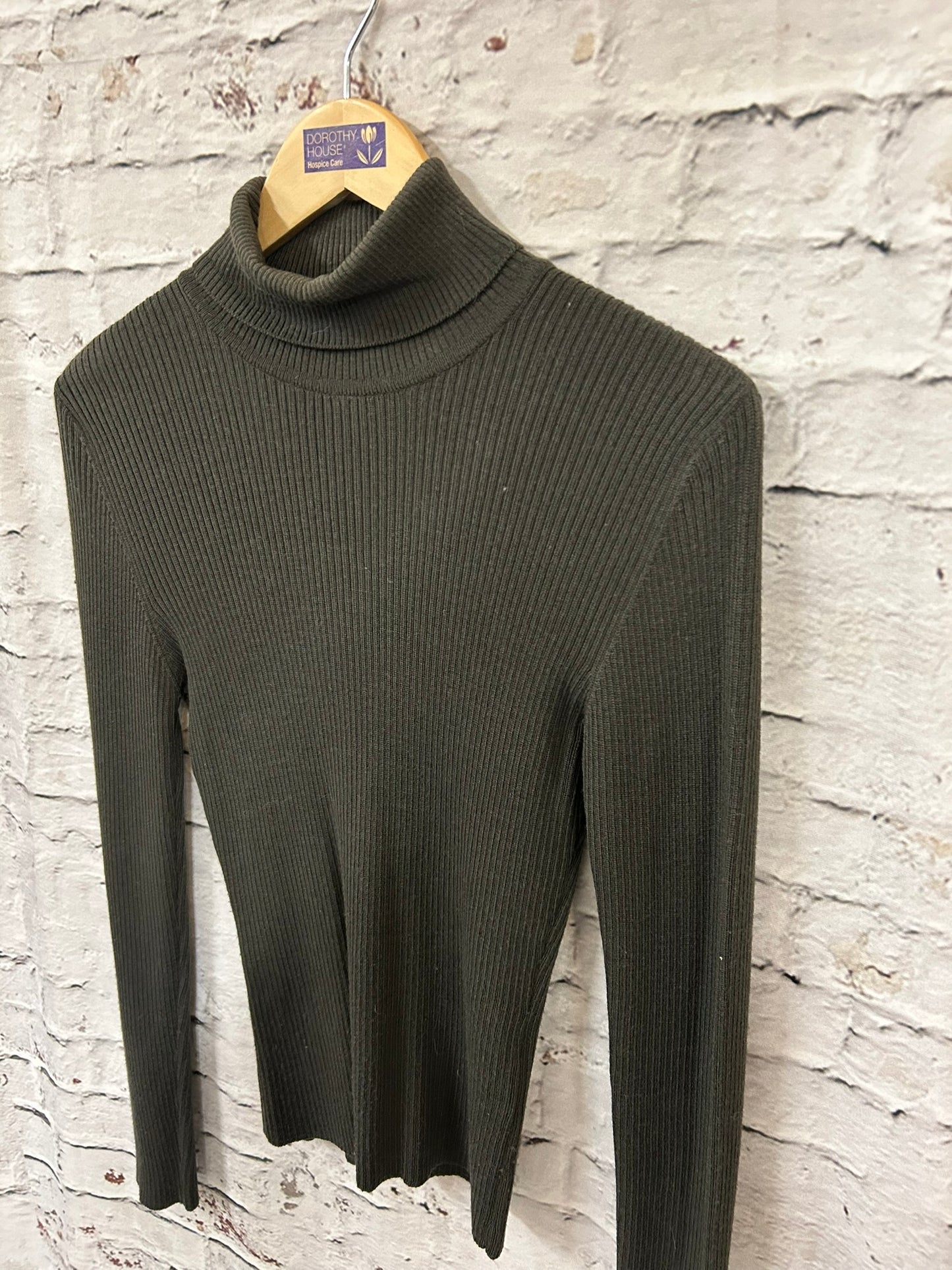 1980s Style Grey Roll Neck Ribbed Jumper Size 10-12