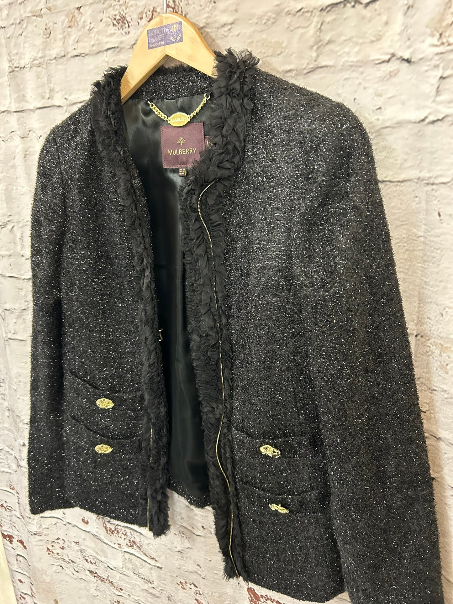 Modern Designer Black Sparkly Jacket Size 10