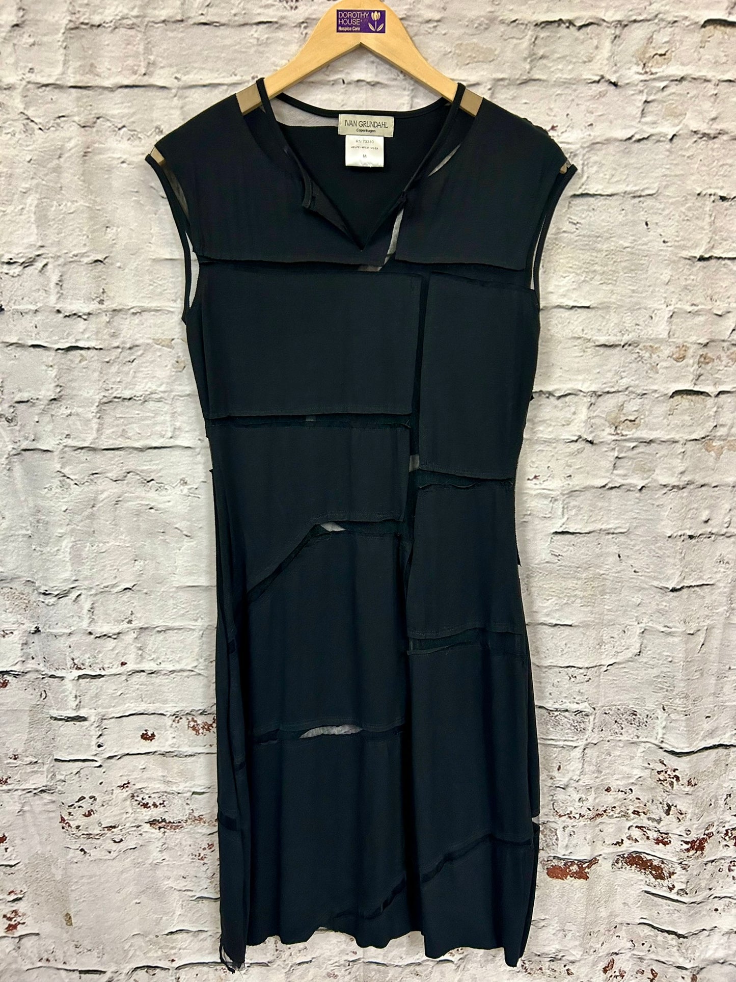 1990s Style Designer Black Cut-Out Mesh Dress Size 10-12