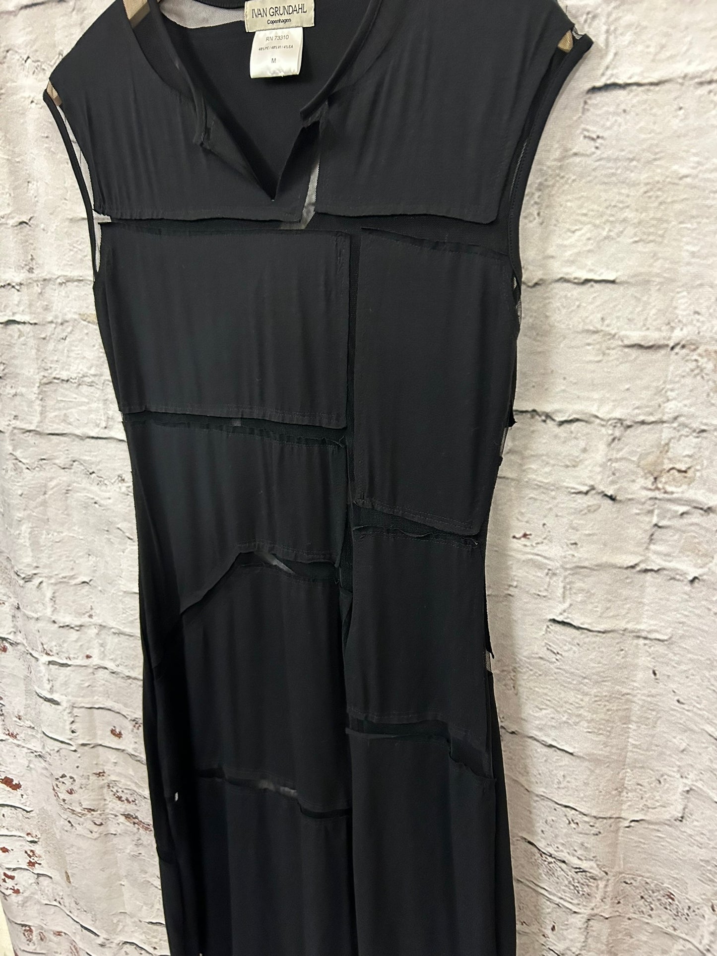 1990s Style Designer Black Cut-Out Mesh Dress Size 10-12