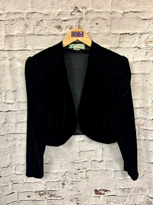 1980s Black Velvet Bolero Jacket Size 10-12