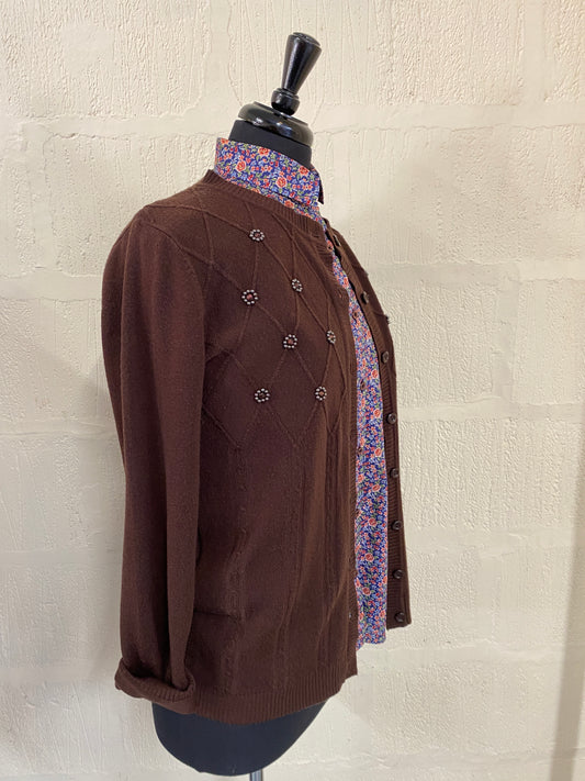 Preloved Brown with Bead detail Cardigan Size S/ M