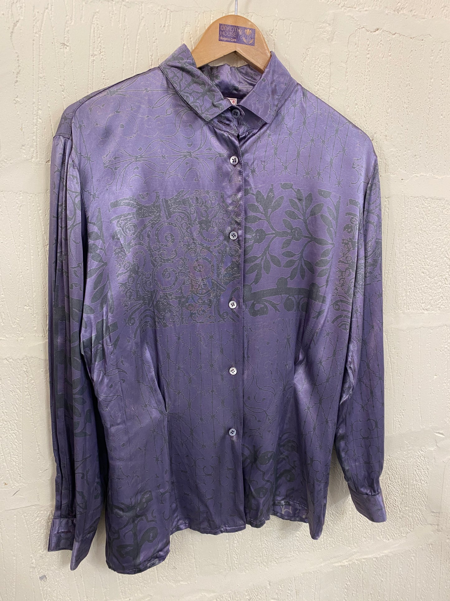 1980s Grey and Purple Blouse Size 10