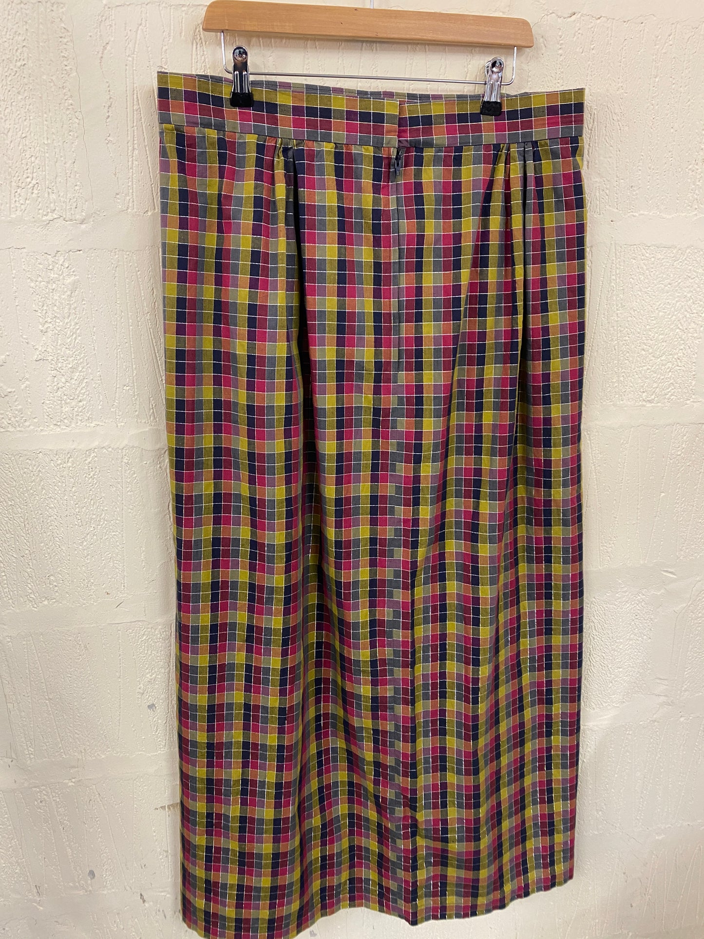 Hand Made Multi Colour Check with Silver Thread Maxi Skirt Size 14