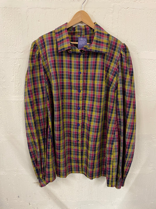 Hand made Multi Colour Check with Silver Thread Shacket Blouse.  Size 14