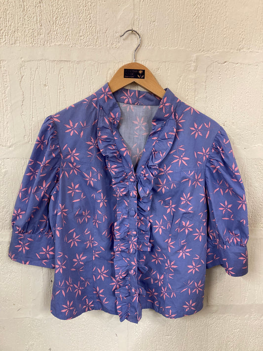 1950s Style Hand Made Violet and Pink Floral Blouse Size 12
