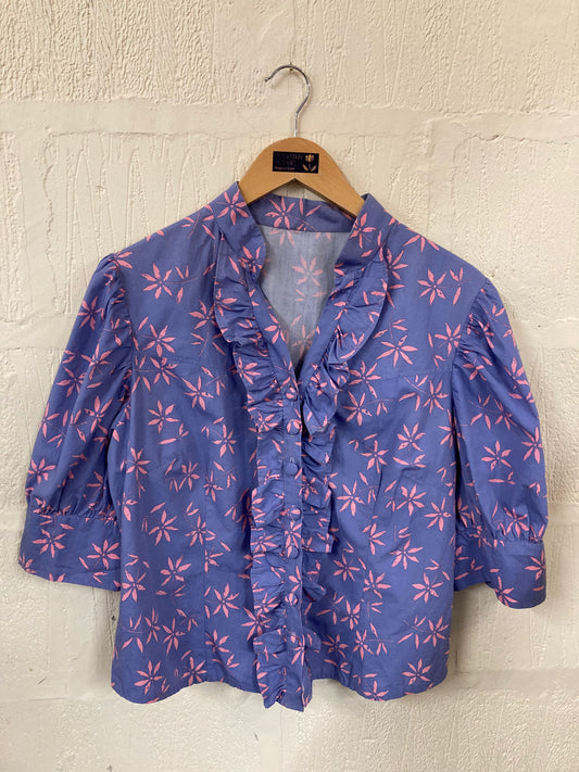 1950s Style Hand Made Violet and Pink Floral Blouse Size 12