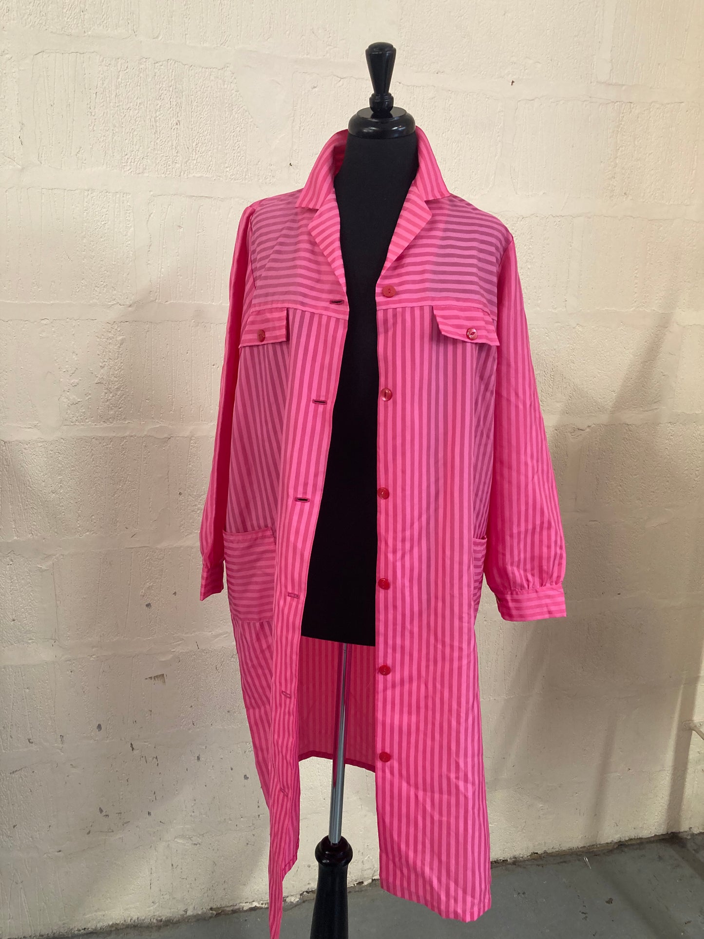 Vintage Bright Pink Nylon Housecoat l Coat SizeXL