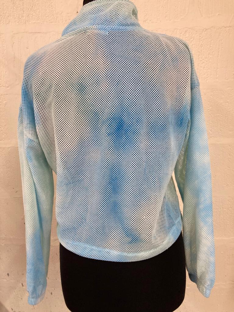 Y2K Blue and Green Tie Dye Mesh Top Size M