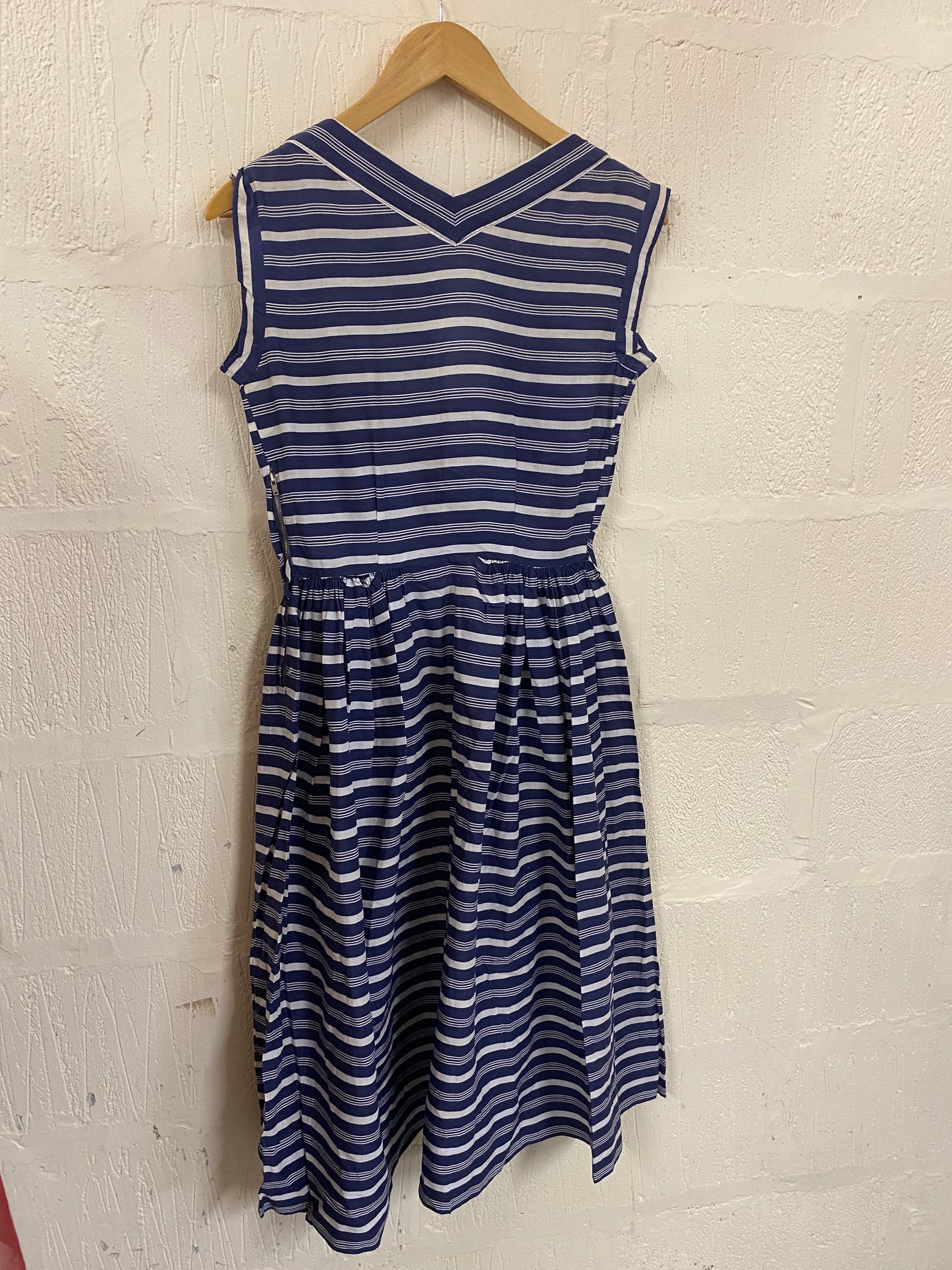 Vintage 1950s Blue and White 1950s Hand Made dress Size 6