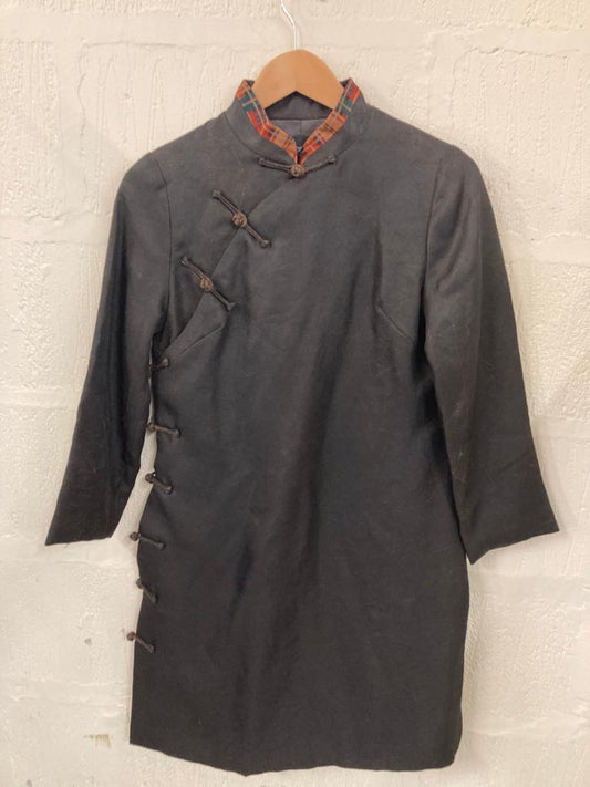 Preloved Brown Padded Cheongsam Midi Dress/Jacket  Size 8-10