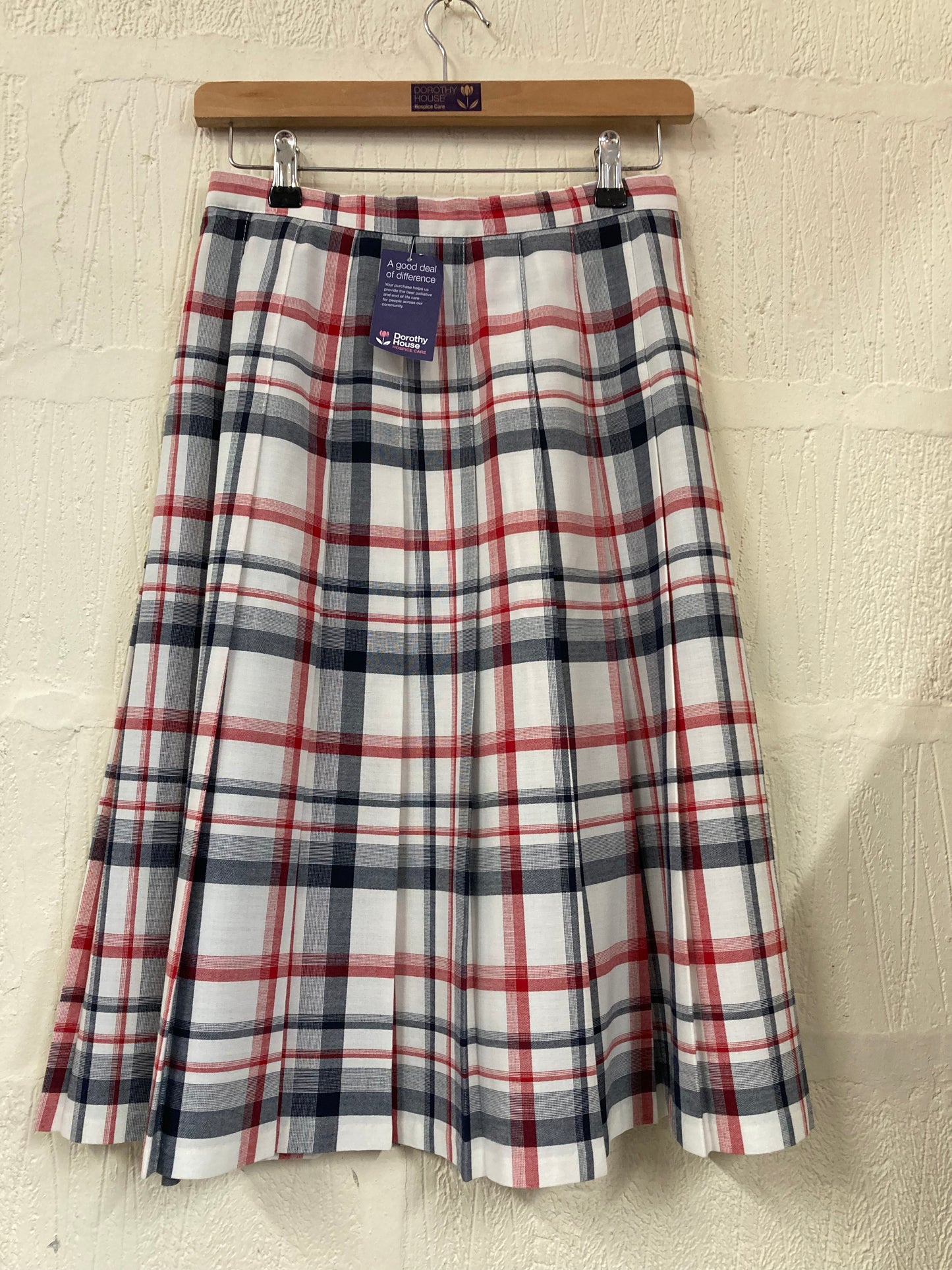 Vintage St Michael Red White and Blue Pleated Plaid Skirt Size 8