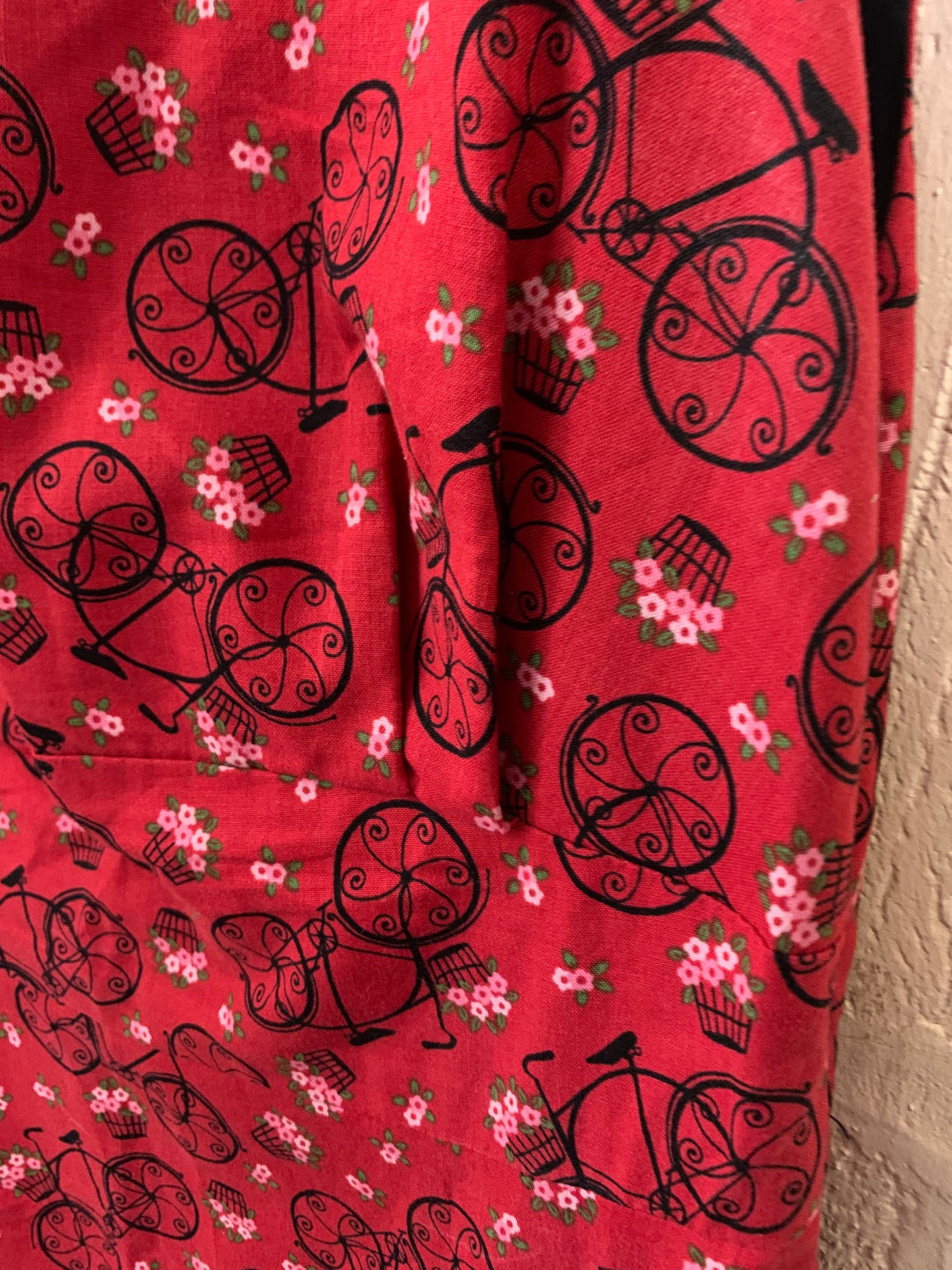 1950s Style Get Cutie Sleeveless Red Printed with Bicycle Dress  Size 12