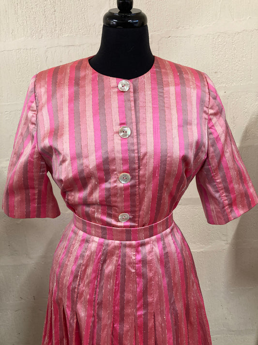1980s Boxy Pink Striped Silk Jacket Size 16