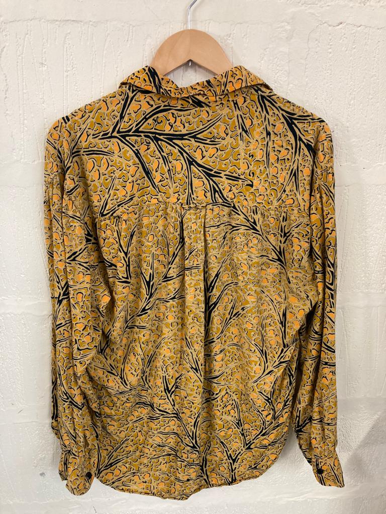 Yellow with Black Patterned 80s Shirt Size M
