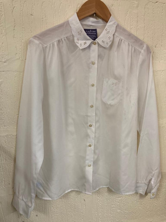 Vintage White  Blouse  with Lace Collar Size 14