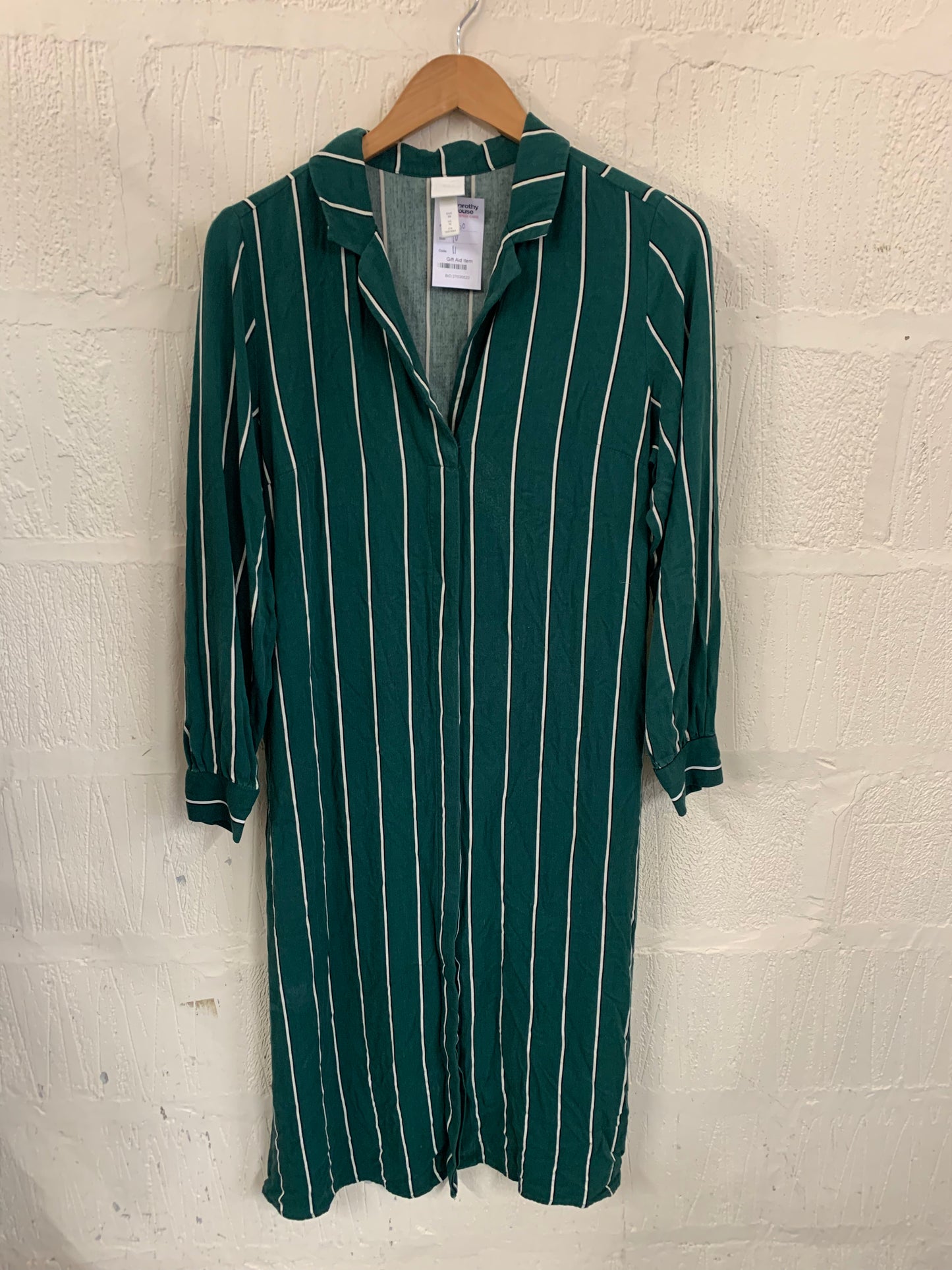 1990s Style Green with Stripe Shirt Maxi Dress Size 10