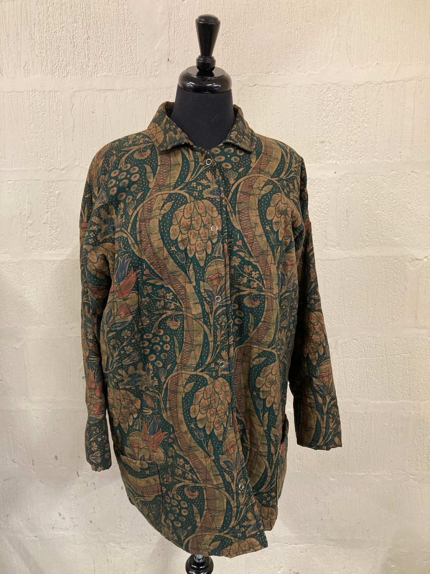 00s Liberty Padded Green and Brown Floral Pattern Jacket Size 14/16
