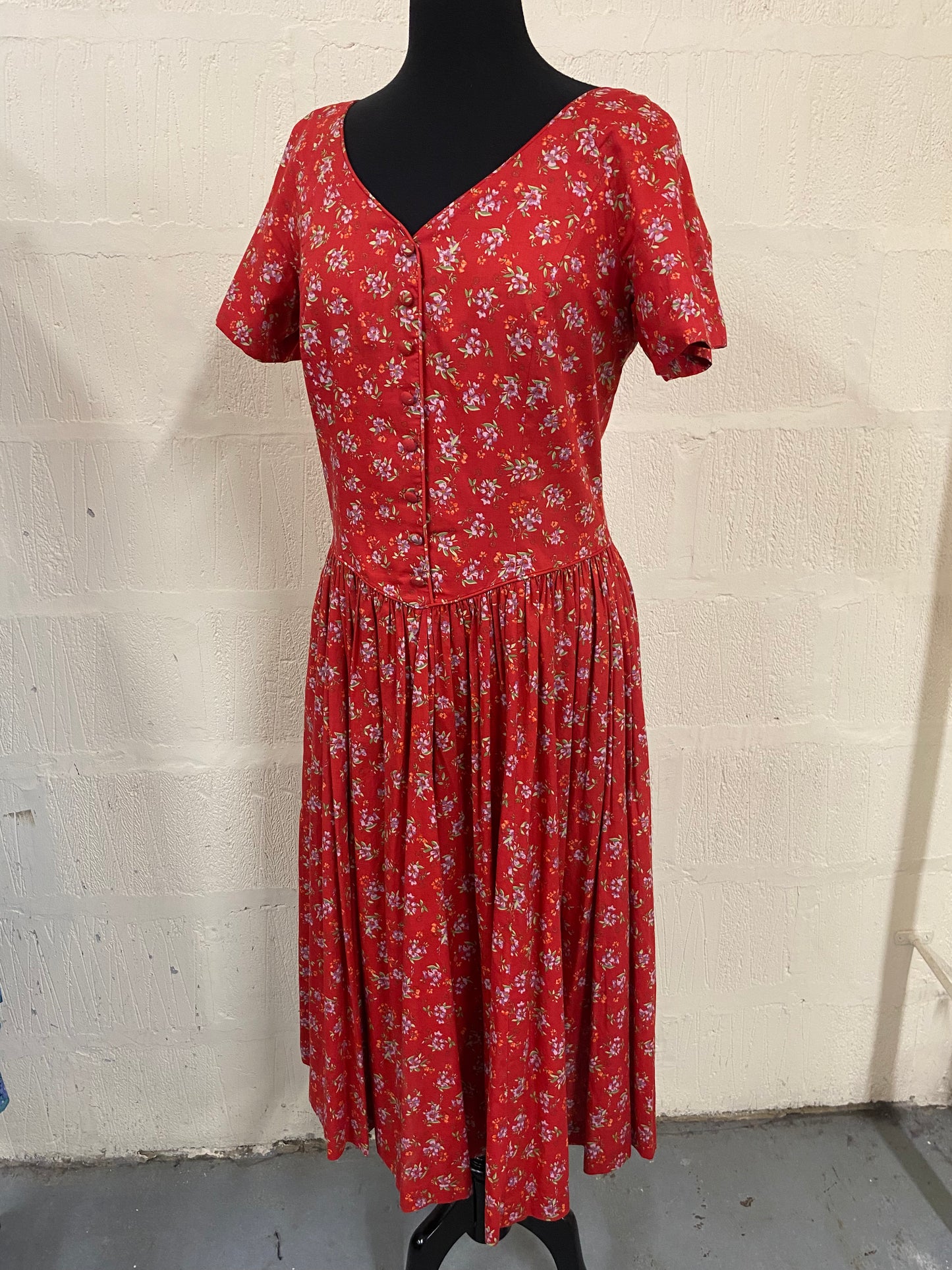 Vintage Red Floral Laura Ashley Dress Size 12