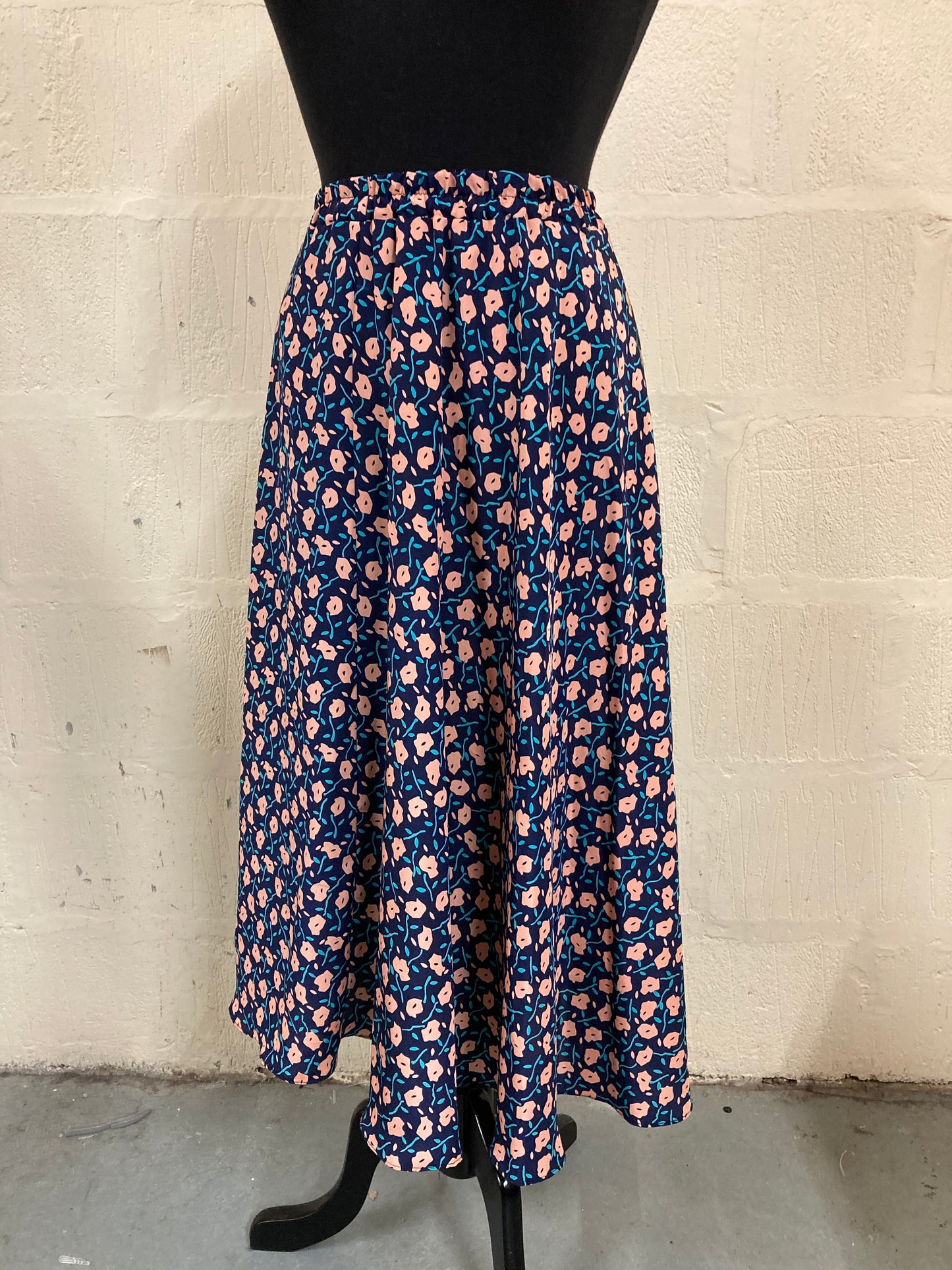 1980s Vintage Berkertex Navy with Pink and Turquoise Floral Skirt Size 16