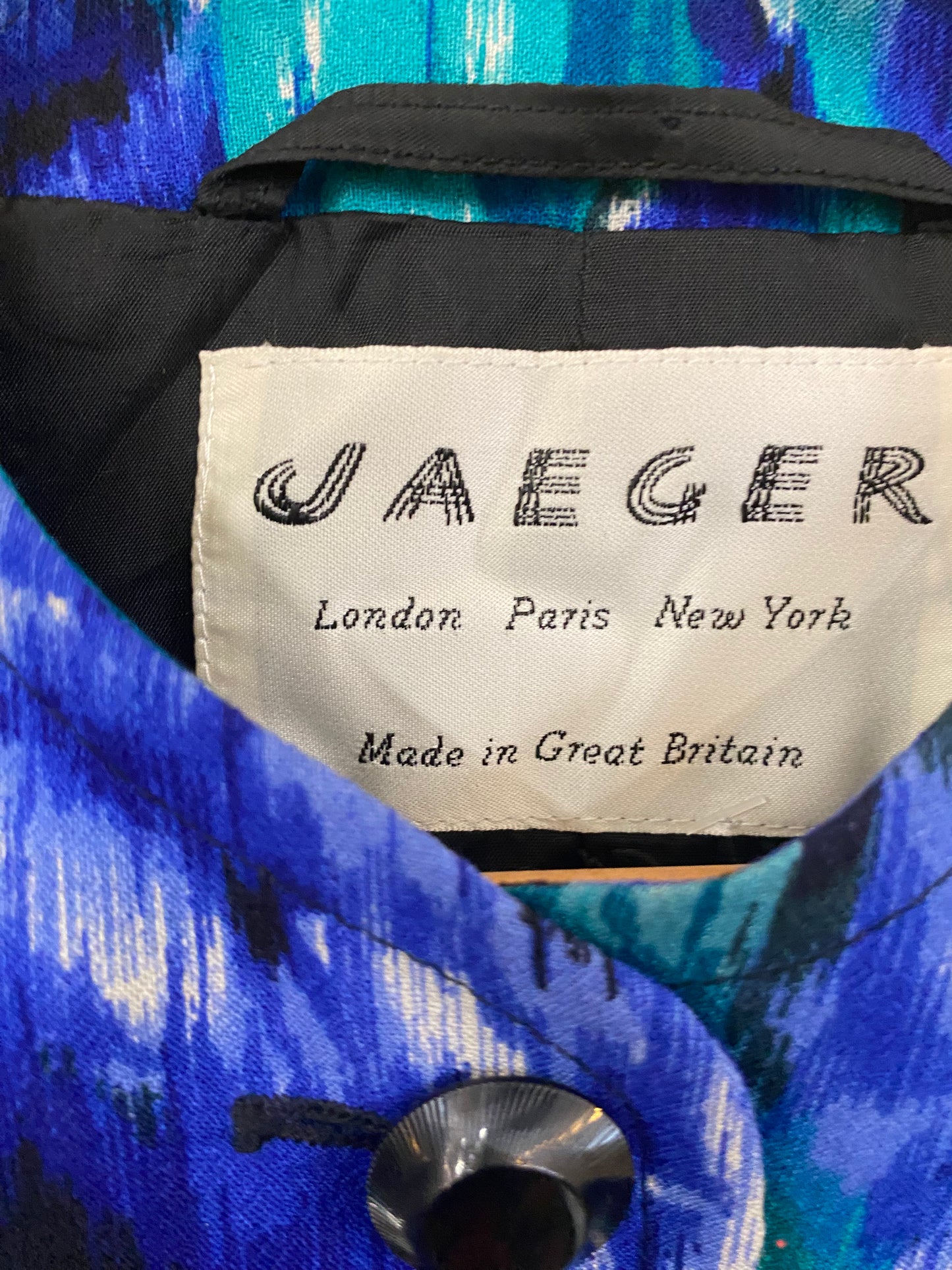 Vintage Jaeger Blue and Turquoise Splashy Print Jacket Size 14