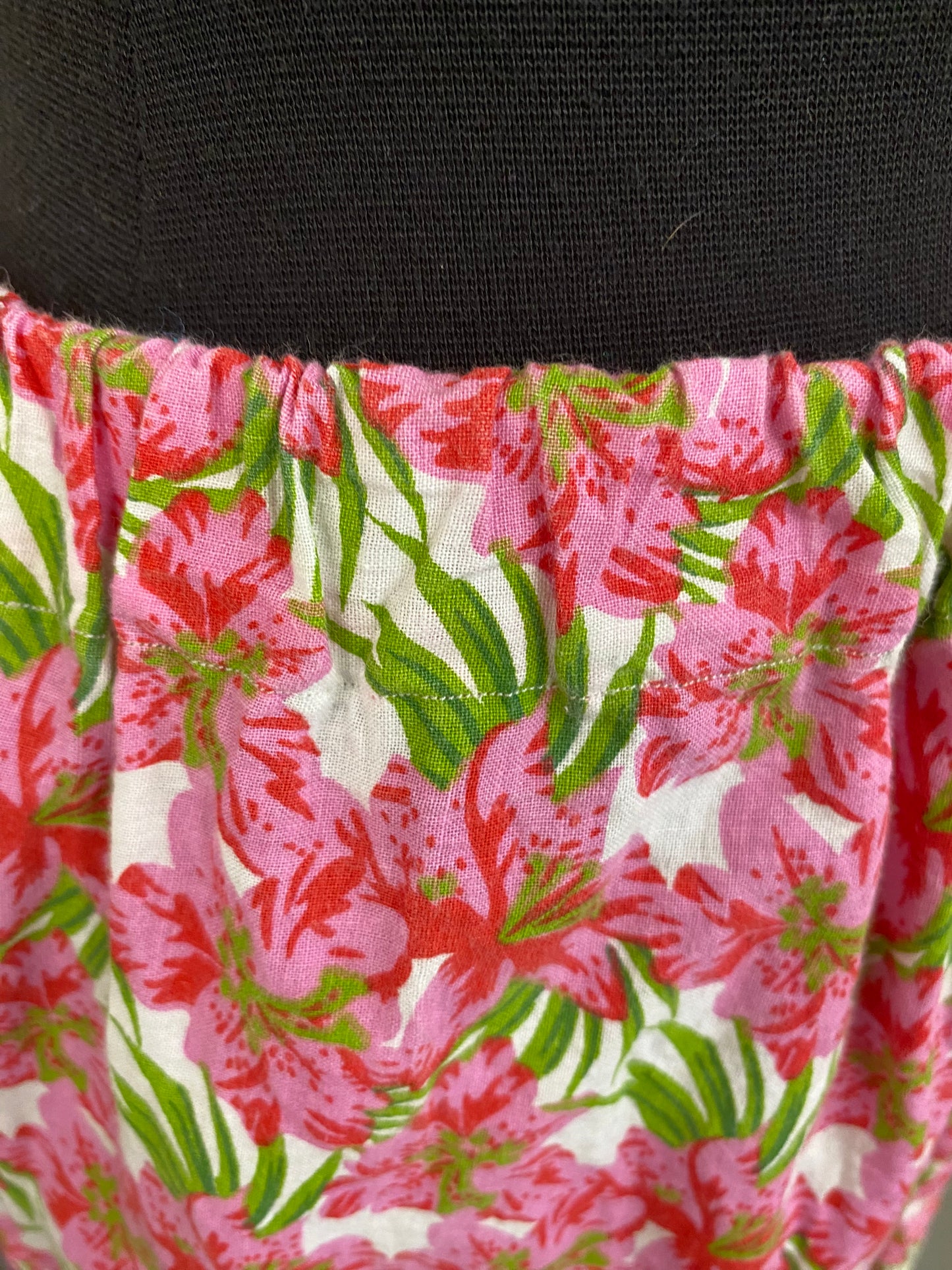 Hand Made  White with Pink and Green Lily patterned Skirt Size 12