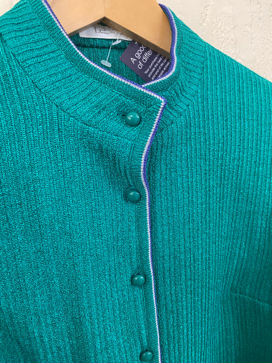 Vintage Geeky Sport Teal and Navy Cardigan with Belt Size 8