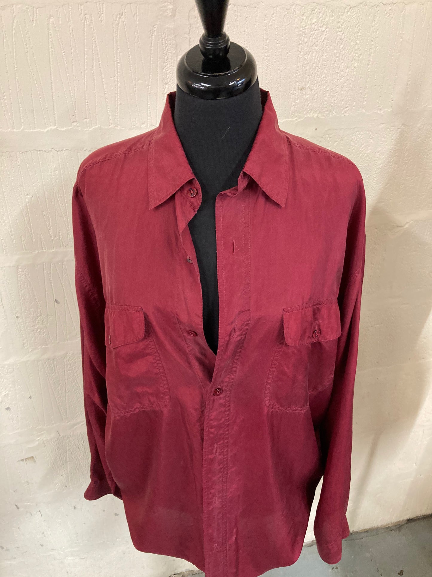 1990s Oversize Claret Silk Shirt Size L