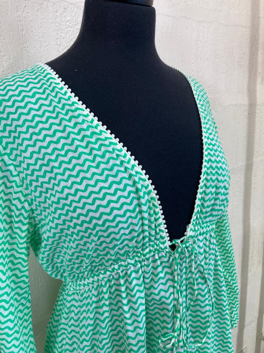 Boho Green and White Maxi Kaftan Dress Size L