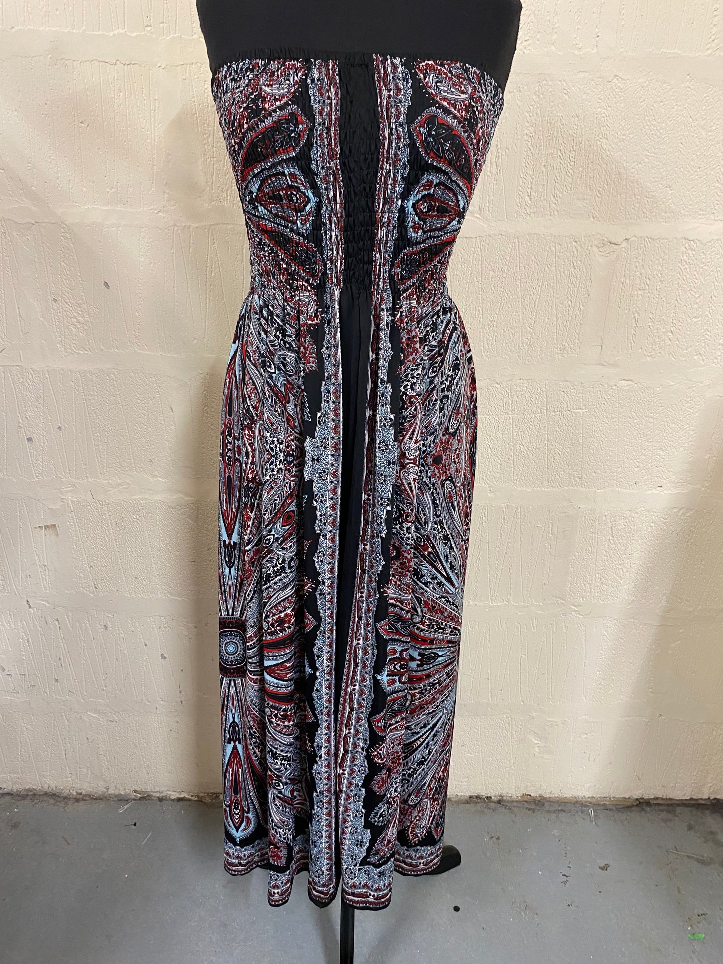 Noughties Black and Red Printed Maxi Sun Dress Size 10 10