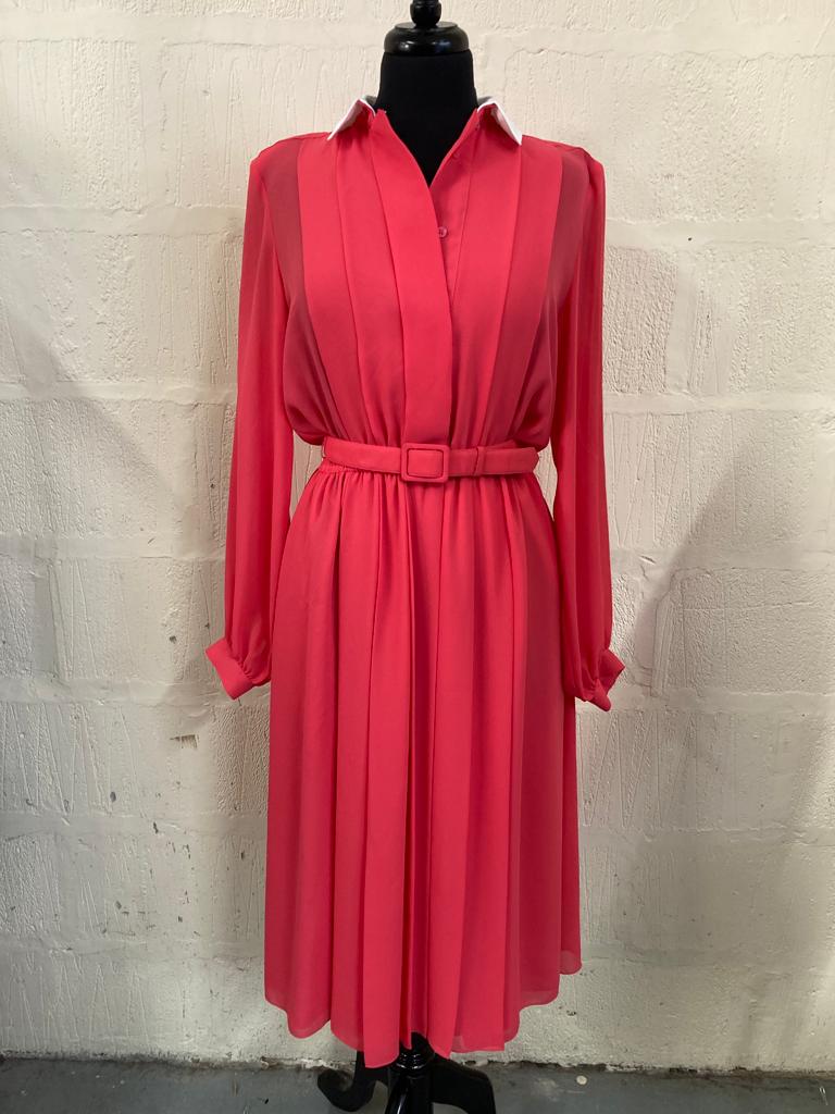 Vintage Pink Maxi Dress with Detachable Collar Size 10