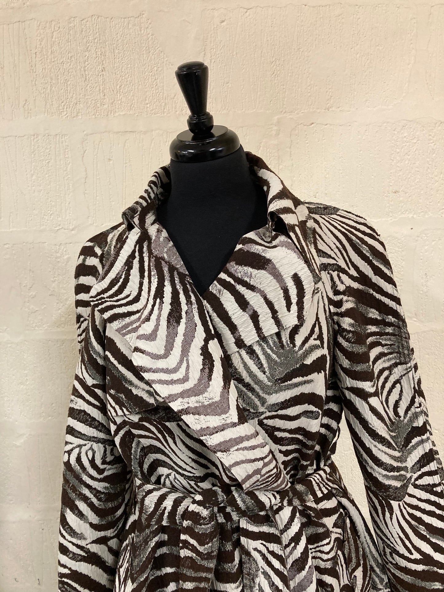 BNWT Brown and White Animal Print Mid Thigh Trench Size 12