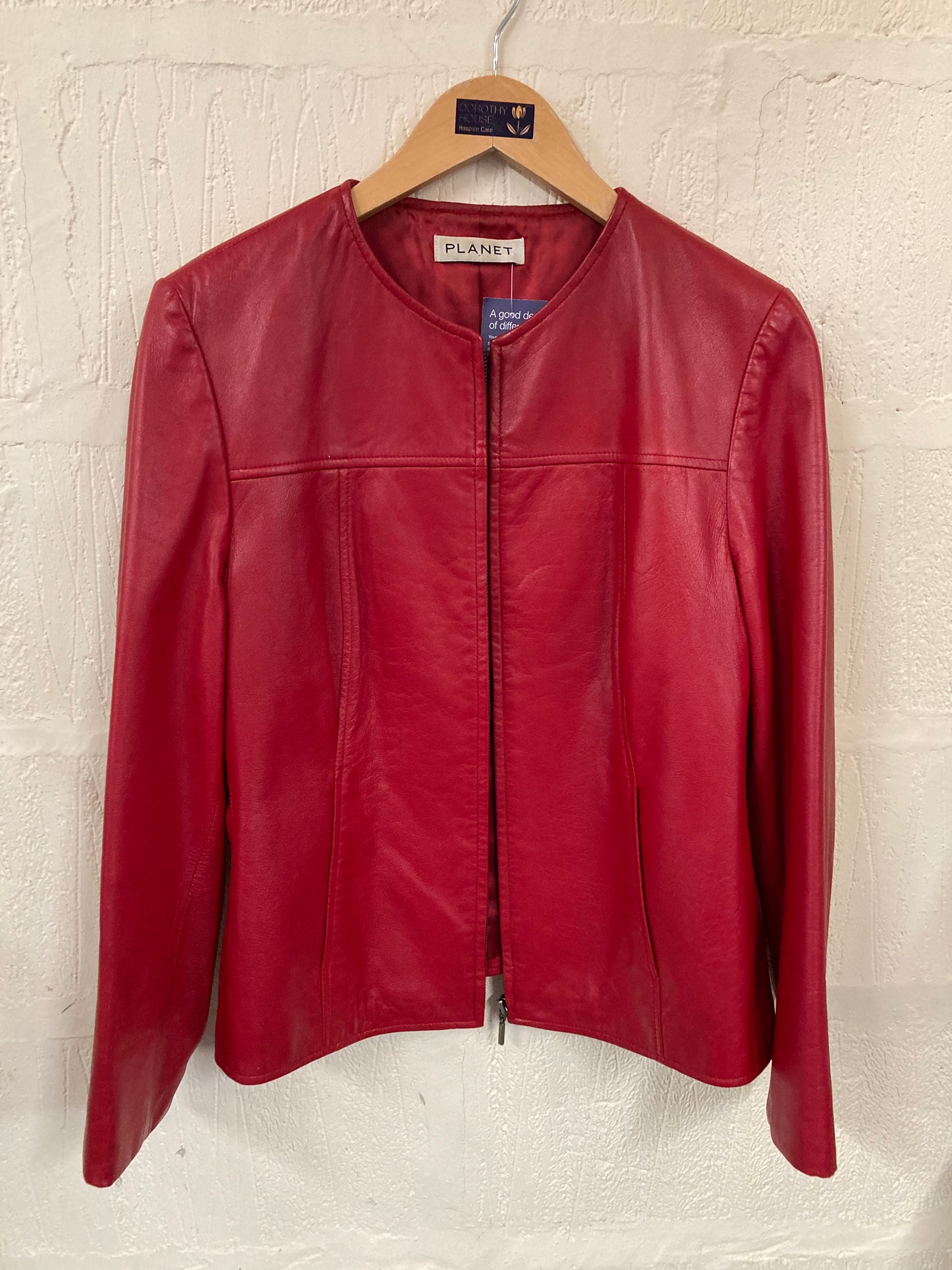 1990s Planet Red Leather Boxy Jacket Size 14