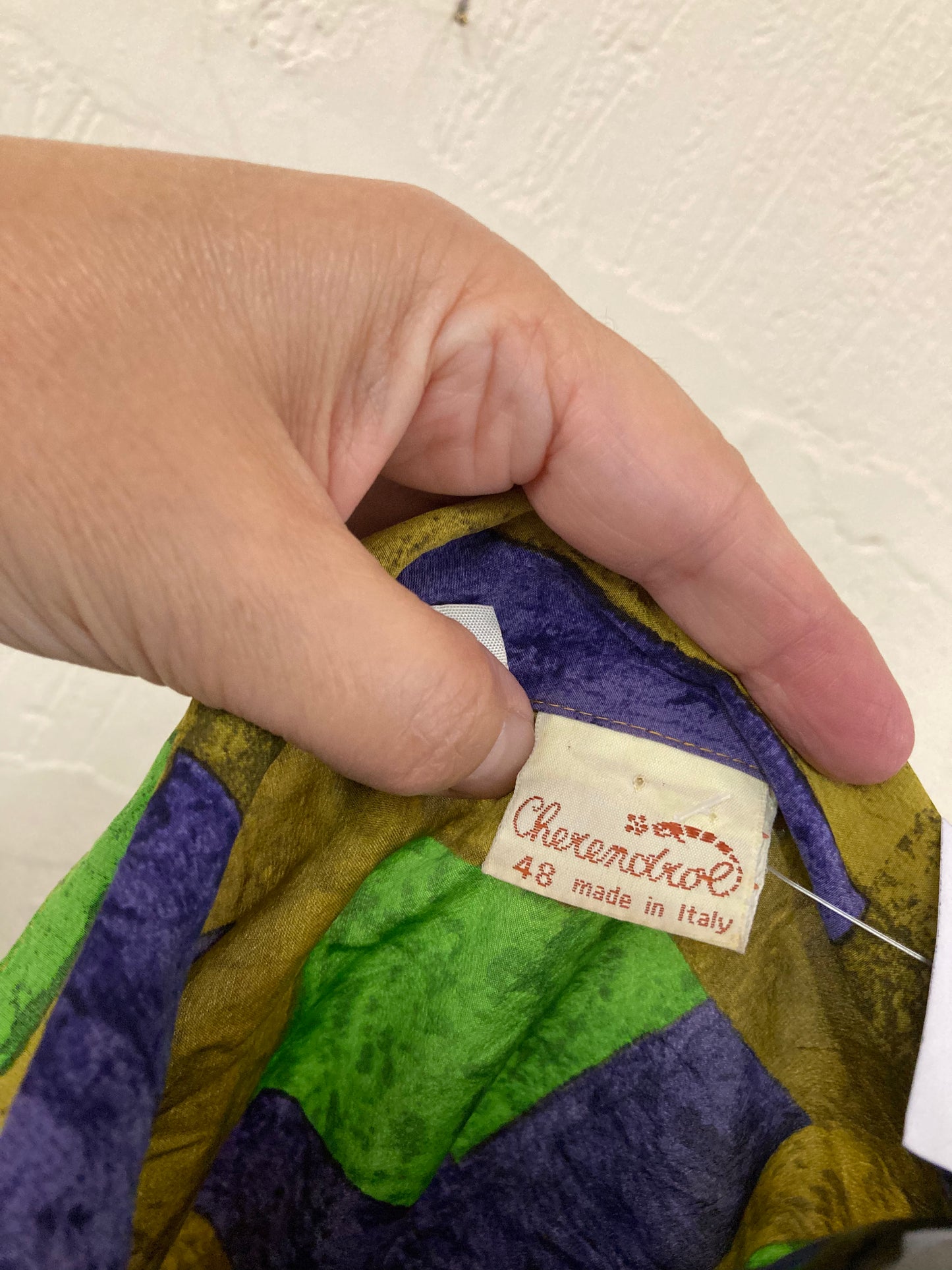 1980s Italian Silk Green and Purple Shirt Size 20 (EU 48)