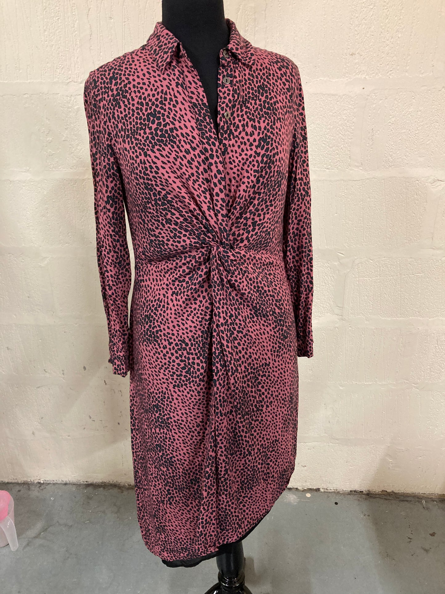 Pink and Grey Animal Print Midi Dress Size 10