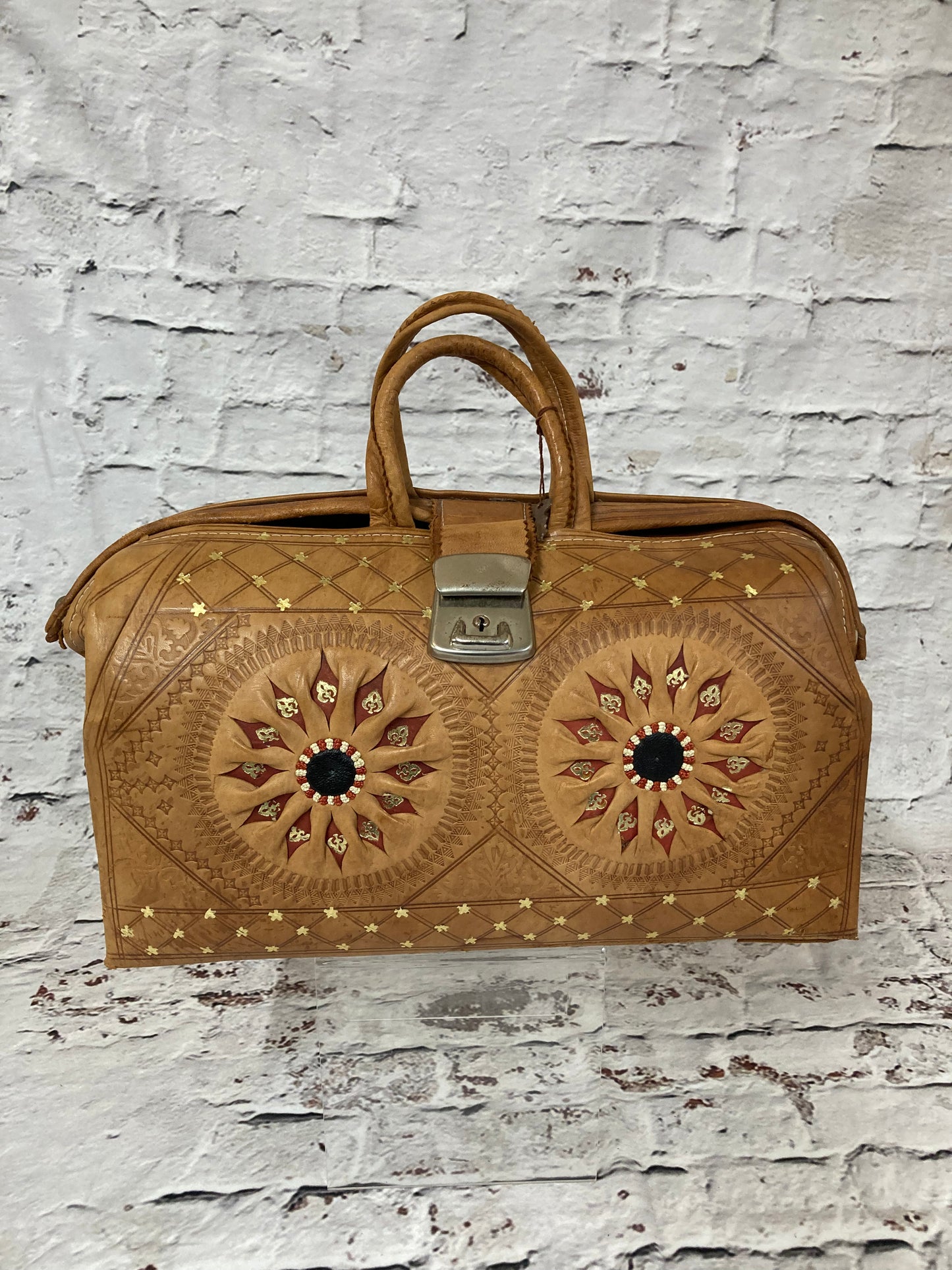 North African Light Tan With Gold and Red Embellishment Doctors Bag with Lock