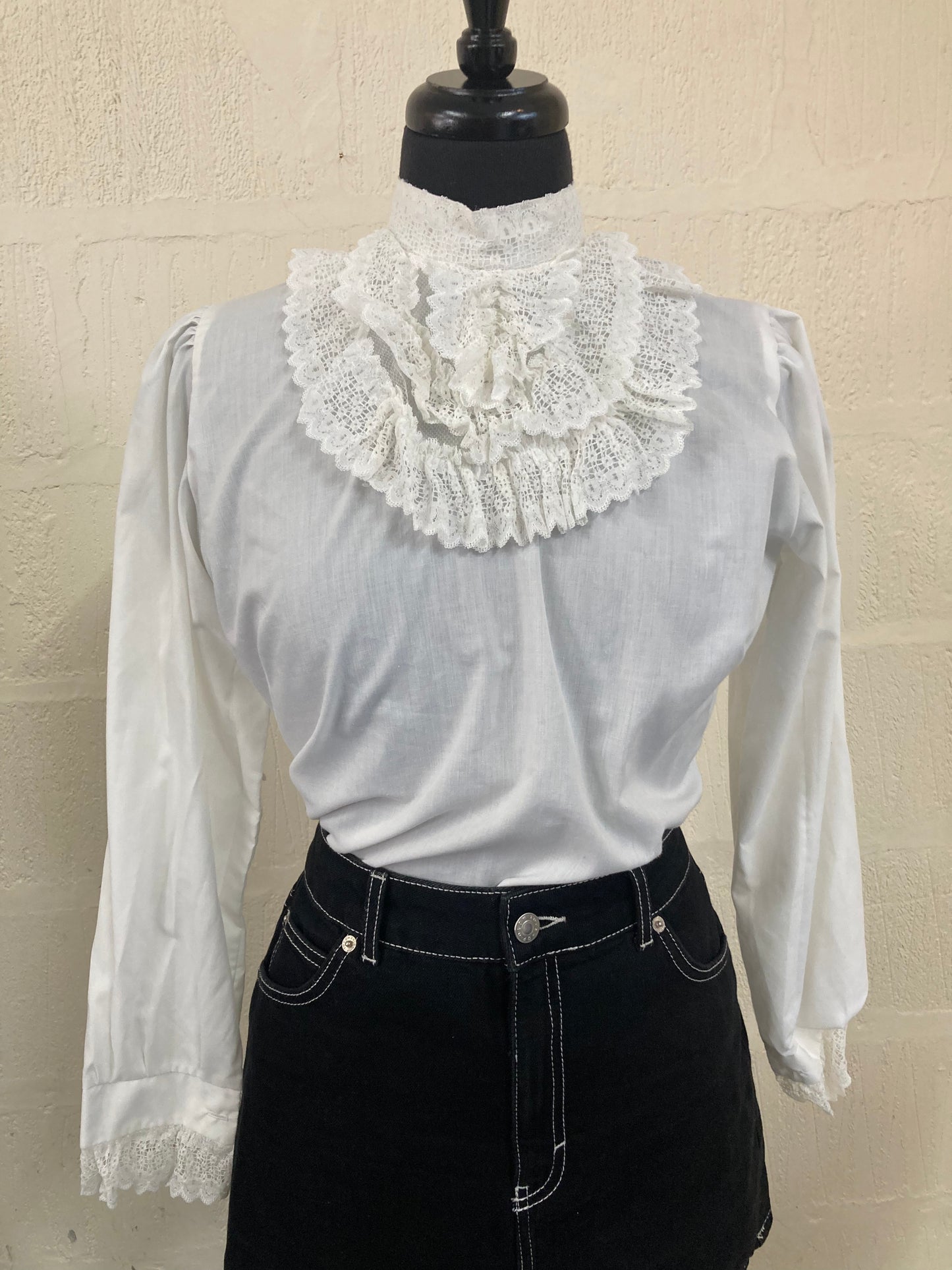 Vintage White shirt with Frill Bib and Rear Button Fastening Size 10